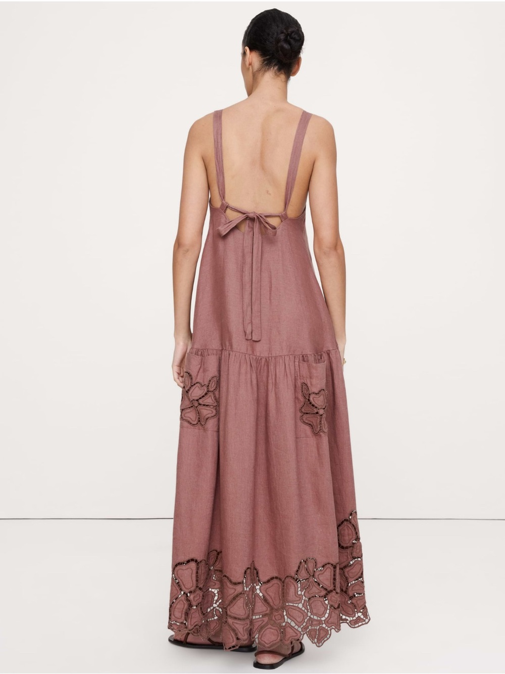 NWT Banana Republic Mauve Floral Cutout Linen Maxi Dress - Picture 2 of 3